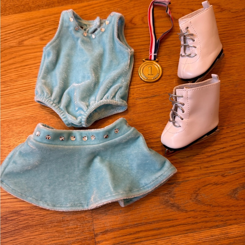 American Girl Light Blue Doll Ice Skating Outfit with White Boots